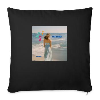 Sea Blues femme devant la mer - Coussin et housse de 45 x 45 cm - noir - Devant