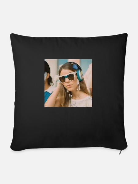 Frau hört Popmusik - Sofakissen mit Füllung 45 x 45 cm - Schwarz
