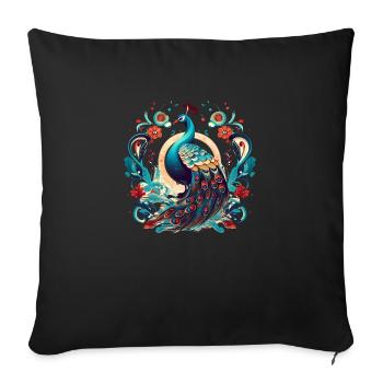 Oiseau paon avec des éléments de floal - Coussin et housse de 45 x 45 cm - noir - Devant