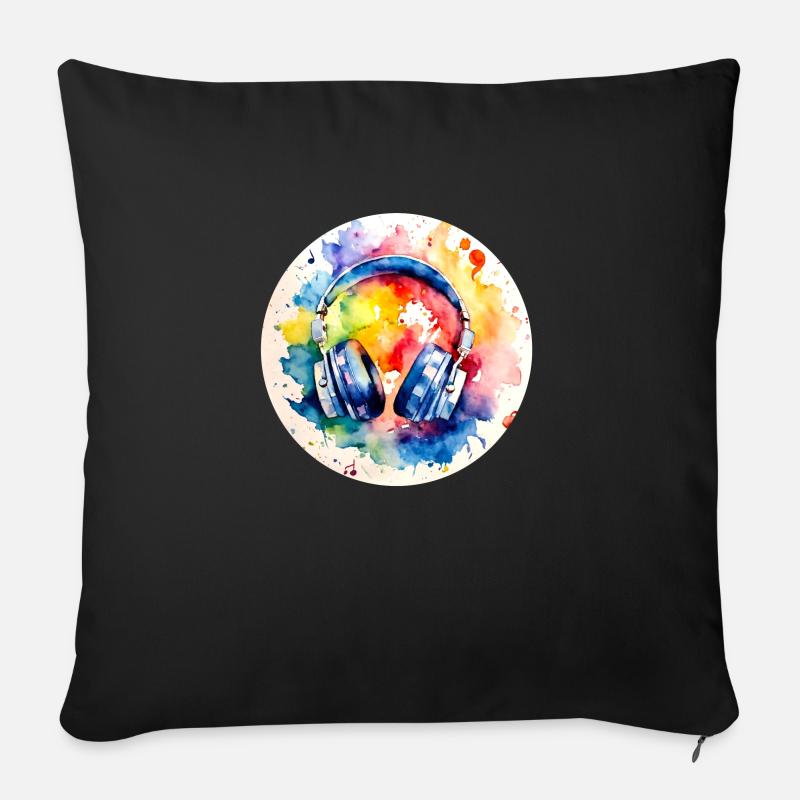 Bunte Kopfhörer Musik - Sofakissen mit Füllung 45 x 45 cm - Schwarz