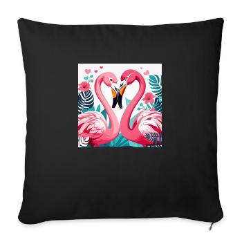 Flamants roses amoureux. - Coussin et housse de 45 x 45 cm - noir - Devant