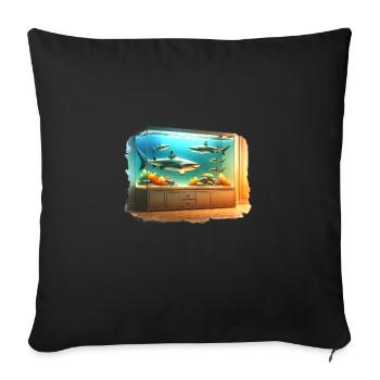 Sharks in aquarium, watercolors - Sofa pillow with filling 45cm x 45cm - black - Front