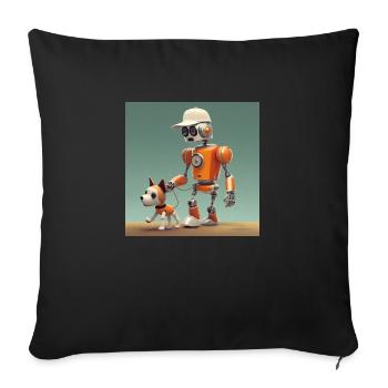 mignon petit orange futuriste vintage robots - Coussin et housse de 45 x 45 cm - noir - Devant