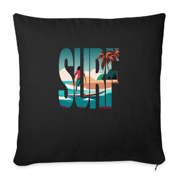 Surfeur, Surfergirl, Plage, Soleil - Coussin et housse de 45 x 45 cm - noir - Devant