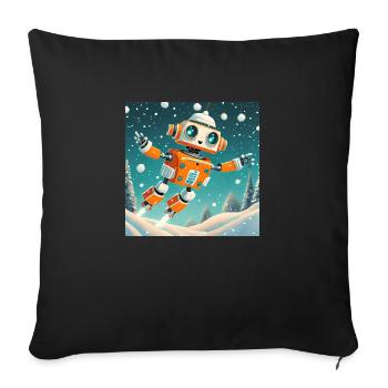 mignon petit robot vintage futuriste orange - Coussin et housse de 45 x 45 cm - noir - Devant