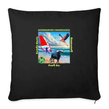 Planchou Waterman Windsurfer camarguais spots - Coussin et housse de 45 x 45 cm - noir - Devant