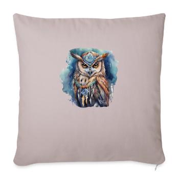 Pouvoir chamanique, Animal, Hibou, Sagesse, Intuition - Coussin et housse de 45 x 45 cm - taupe clair - Devant