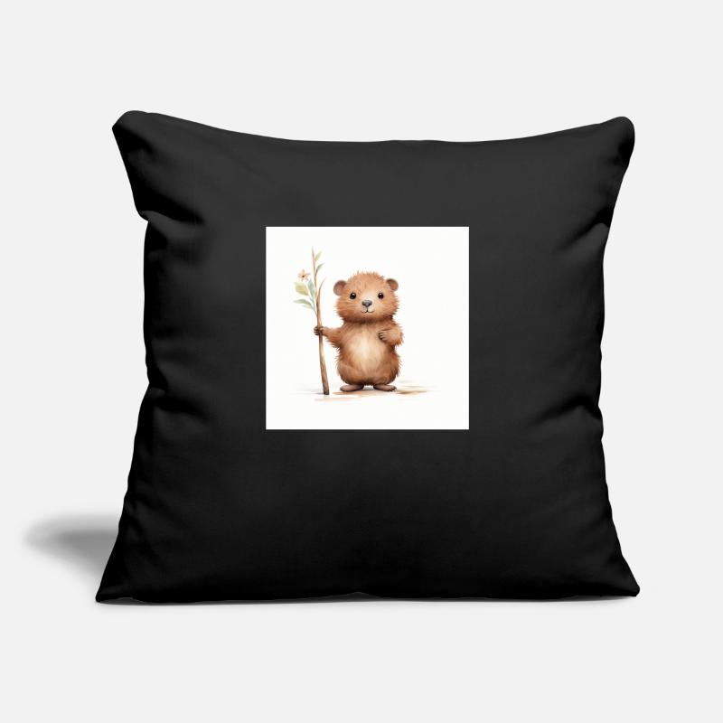 Clipart de Castor Mignon avec Bâton Coussin et housse de 45 x 45 cm