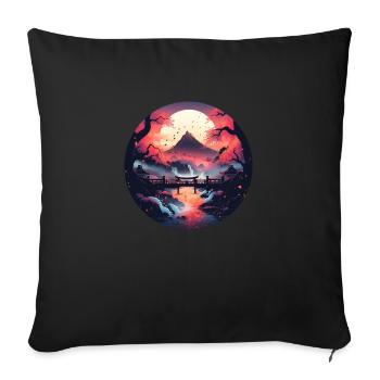 Paysage asiatique avec coucher de soleil - Coussin et housse de 45 x 45 cm - noir - Devant
