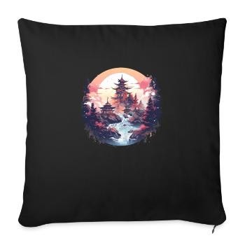 Paysage asiatique avec coucher de soleil - Coussin et housse de 45 x 45 cm - noir - Devant