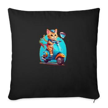 Katze fährt Roller - Sofakissen mit Füllung 45 x 45 cm - Schwarz - Vorne