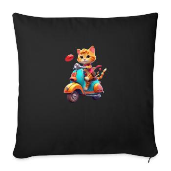 Katze fährt Roller - Sofakissen mit Füllung 45 x 45 cm - Schwarz - Vorne