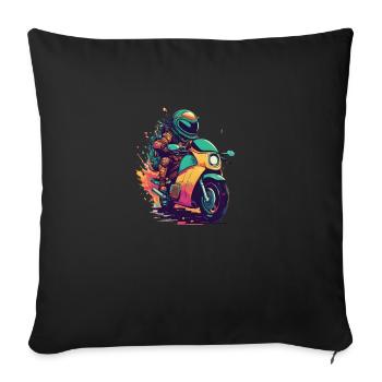 Imprimé moto coloré cool - Coussin et housse de 45 x 45 cm - noir - Devant