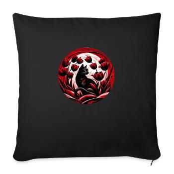Chat noir Tulipes rouges - Coussin et housse de 45 x 45 cm - noir - Devant