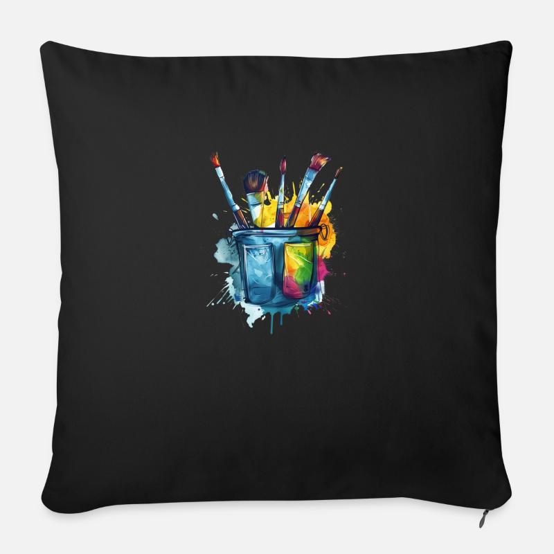 Pinsel Tasche Farbenfrohes Schaffen - Sofakissen mit Füllung 45 x 45 cm - Schwarz