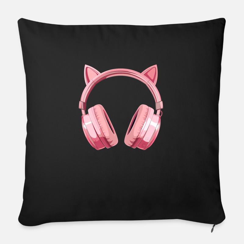 Casque de jeu avec oreilles de chat - Rose - Coussin et housse de 45 x 45 cm - noir