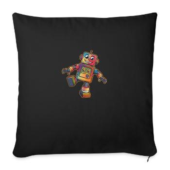 Bunter Roboter mit großer Smile - Sofakissen mit Füllung 45 x 45 cm - Schwarz - Vorne