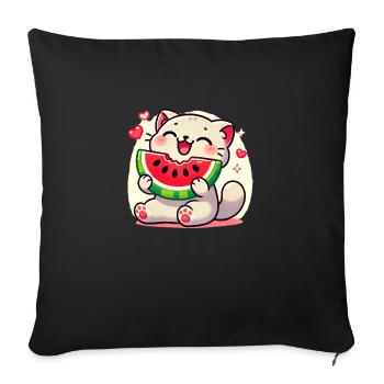 Chat à la pastèque, Kawaii Love Cats - Coussin et housse de 45 x 45 cm - noir - Devant