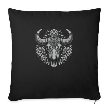 Ochsenschädel mit Blumen Design - Sofakissen mit Füllung 45 x 45 cm - Schwarz - Vorne