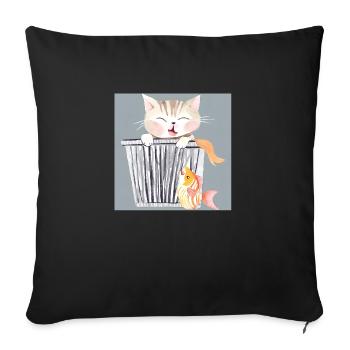 katze mit fisch - Sofakissen mit Füllung 45 x 45 cm - Schwarz - Vorne