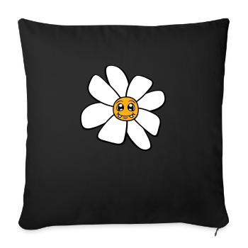 Petit drôle de fleur heureuse visage dessin animé - Coussin et housse de 45 x 45 cm - noir - Devant