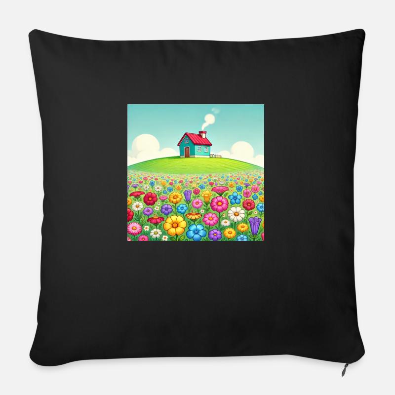 La petite maison sur la prairie fleurie - Coussin et housse de 45 x 45 cm - noir