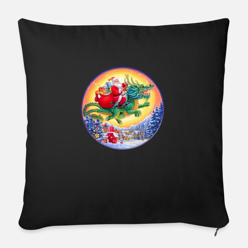 Weihnachtsmann reitet auf einem Drachen - Sofakissen mit Füllung 45 x 45 cm - Schwarz
