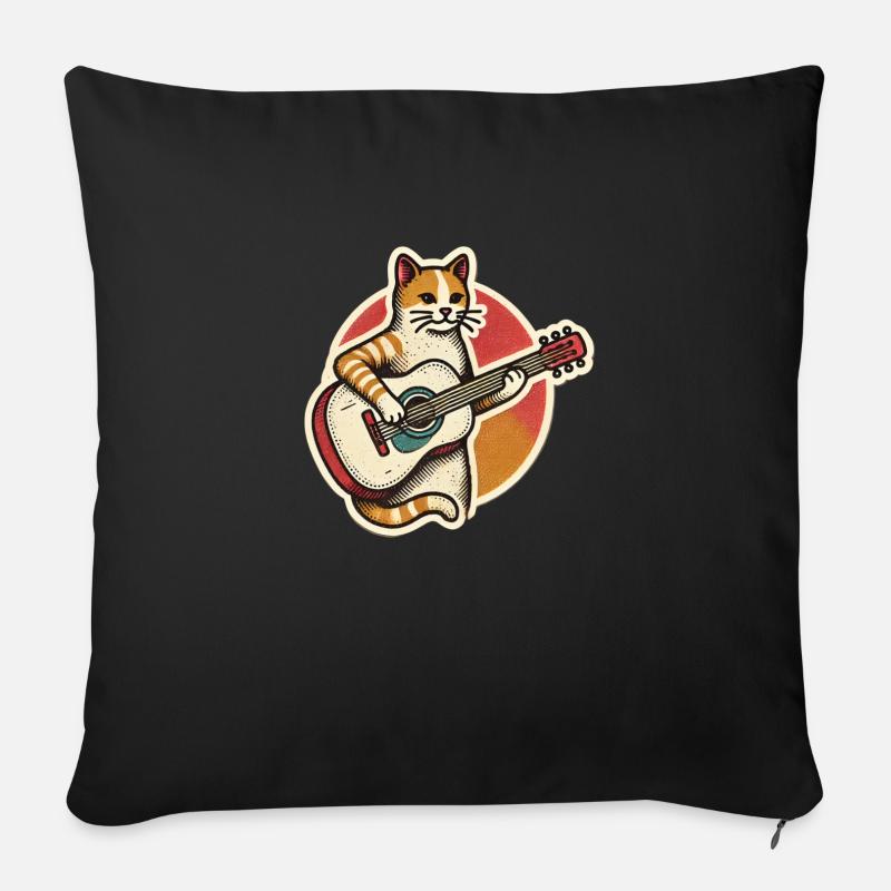 Katze mit Guitarre / Gitarre - Sofakissen mit Füllung 45 x 45 cm - Schwarz
