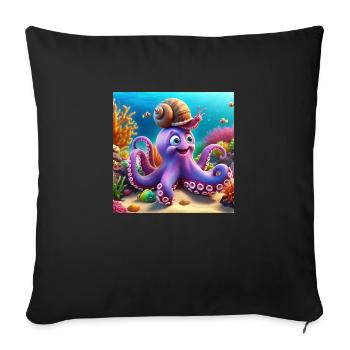 Squid with a funny snail in the reef - Sofa pillow with filling 45cm x 45cm - black - Front