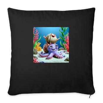 Calmar avec une palourde sur la tête - Coussin et housse de 45 x 45 cm - noir - Devant
