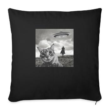 Funny Cat Selfie UFOs - Sofa pillow with filling 45cm x 45cm - black - Front