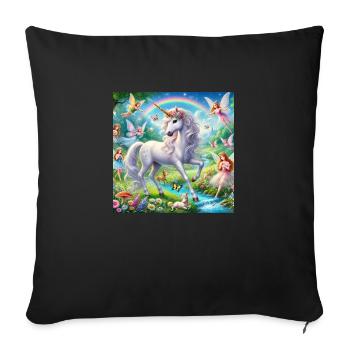 Unicorn with elves in a fantasy landscape - Sofa pillow with filling 45cm x 45cm - black - Front