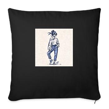Cool Girl in Oversized Sweater & Ripped Jeans - Sofa pillow with filling 45cm x 45cm - black - Front