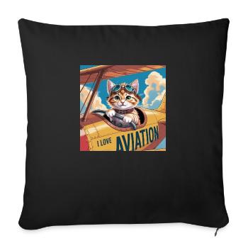 Süsses Kätzchen in einem antiken Doppeldecker - Sofakissen mit Füllung 45 x 45 cm - Schwarz - Vorne