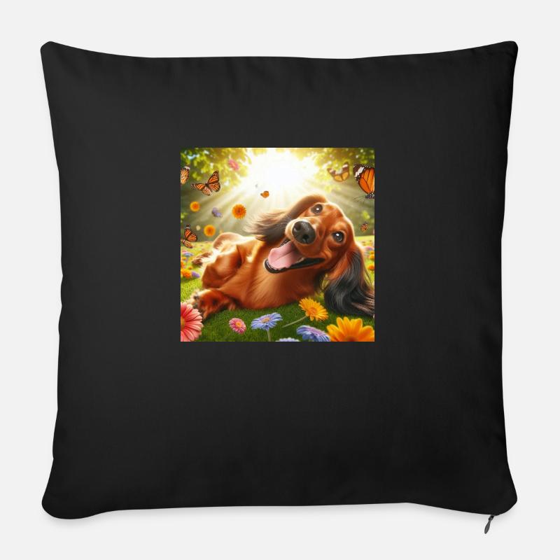 Glücklicher verspielter Dackel in der Sonne - Sofakissen mit Füllung 45 x 45 cm - Schwarz