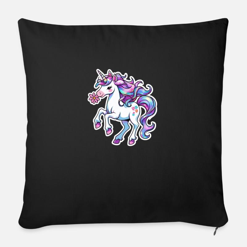 Einhorn mit Blume - Sofakissen mit Füllung 45 x 45 cm - Schwarz