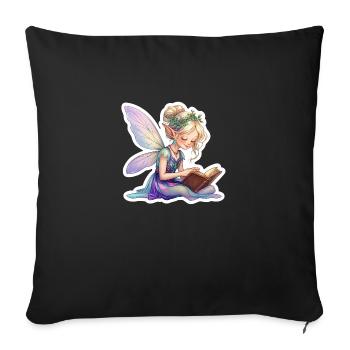 Fée avec livre - Coussin et housse de 45 x 45 cm - noir - Devant