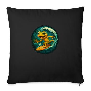 Surfing Gecko – Tropic Vibes - Sofa pillow with filling 45cm x 45cm - black - Front