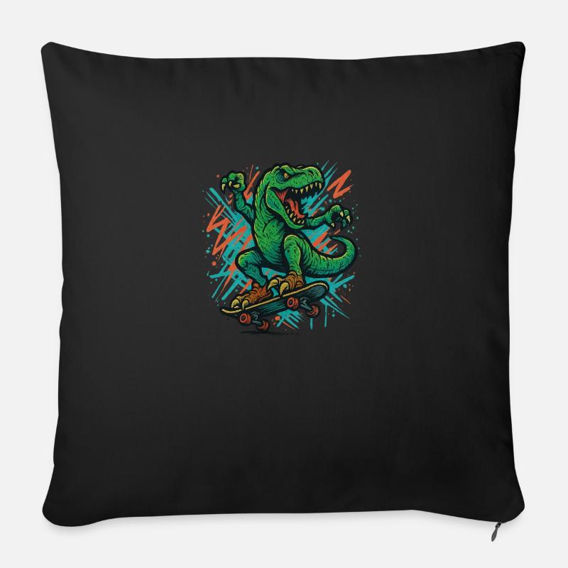 Dino mit Skateboard - Sofakissen mit Füllung 45 x 45 cm - Schwarz