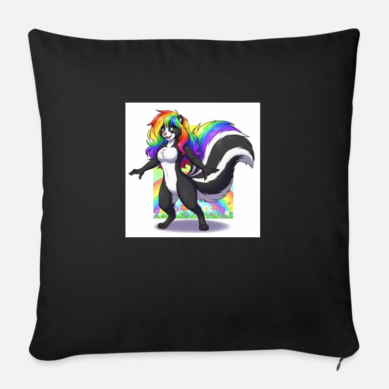 Enchanted World (Rainbow-Haired Skunk) - Sofa pillow with filling 45cm x 45cm - black
