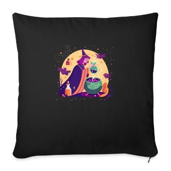 Une jeune sorcière prépare une potion magique - Coussin et housse de 45 x 45 cm - noir - Devant