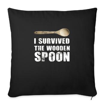 J’ai survécu à la cuillère de bois Survivant italien - Coussin et housse de 45 x 45 cm - noir - Devant