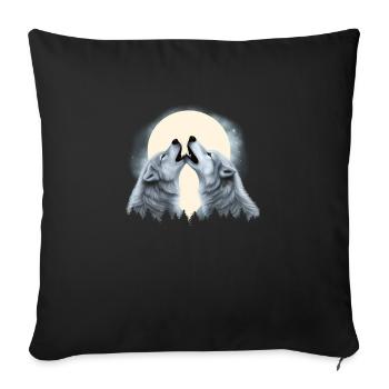 Deux loups hurlant à la Lune Couple de loups - Coussin et housse de 45 x 45 cm - noir - Devant