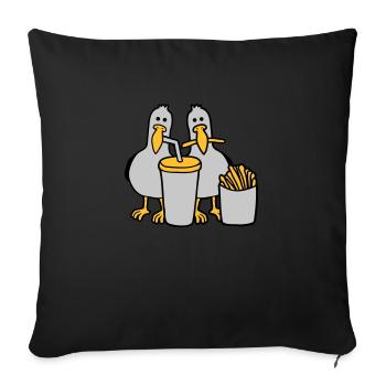 Fast-food mouettes volées - Coussin et housse de 45 x 45 cm - noir - Devant
