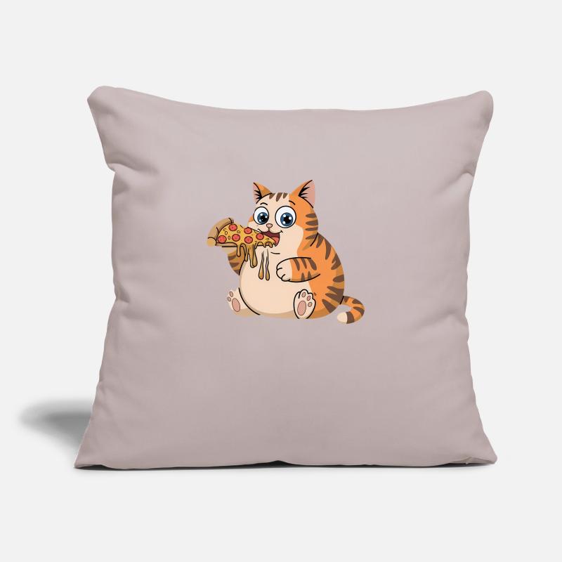 Drôle de chat potelé mangeant de la pizza restauration rapide Coussin et housse de 45 x 45 cm