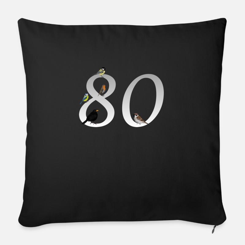 80e anniversaire oiseau-ami oiseau cadeau - Coussin et housse de 45 x 45 cm - noir