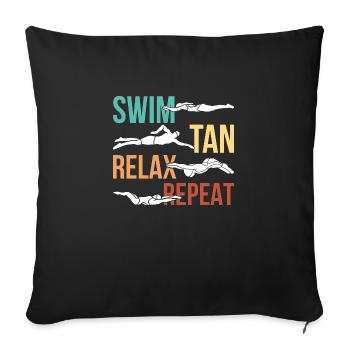 Swim tan relax repeat - Sofa pillow with filling 45cm x 45cm - black - Front