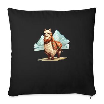 Alpaka mit Decke - Sofakissen mit Füllung 45 x 45 cm - Schwarz - Vorne