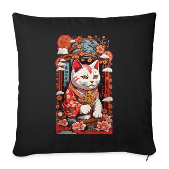 Chats japonais porte-bonheur amoureux des chats - Coussin et housse de 45 x 45 cm - noir - Devant