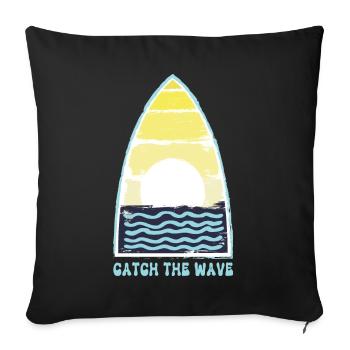 Surfboard. Catch the wave. - Sofa pillow with filling 45cm x 45cm - black - Front